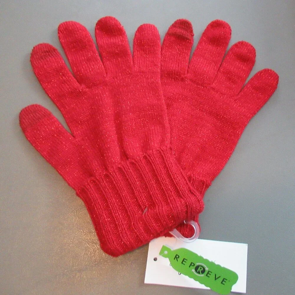 Style & Co. Women's Knit Gloves, Red Shiny Sparkle, One Size
